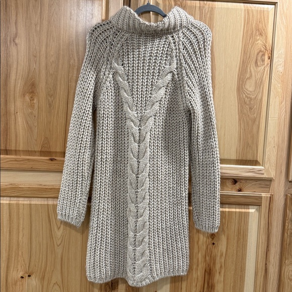 Anthropologie Elsamanda Cozy Cream Italian Chunky Cable Knit Zip Sweater Sz M - Picture 4 of 9